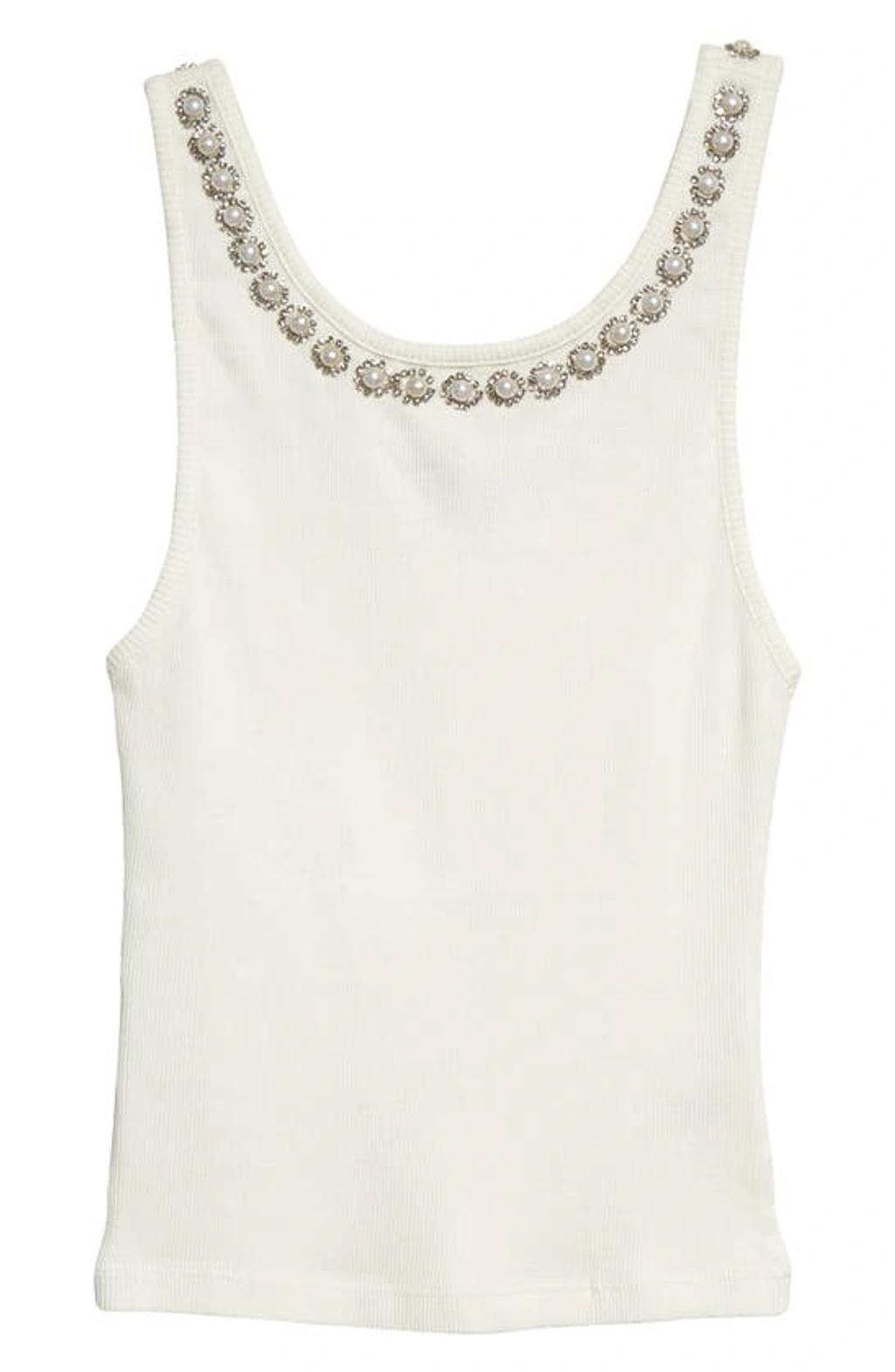 Allen Embellished-neck Tank Top In Off White Product Image