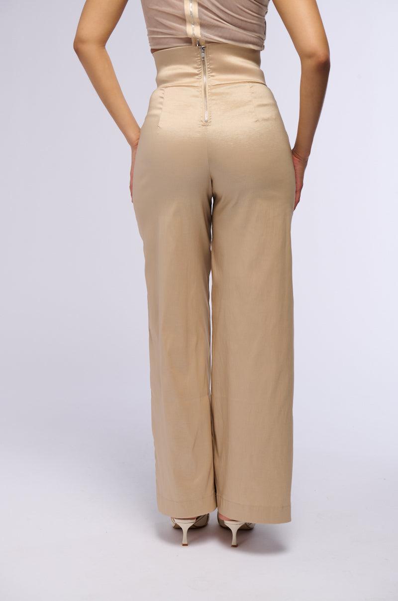 BIG BOOTY HIGH WAIST WIDE LEG TROUSER IN TAUPE Product Image