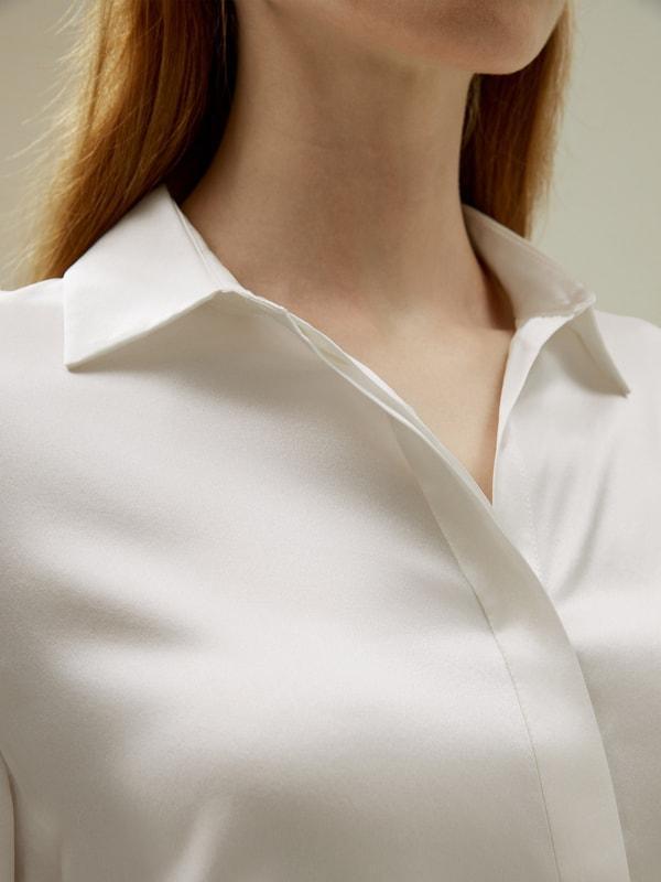 Basic Concealed Placket Silk Shirt Product Image