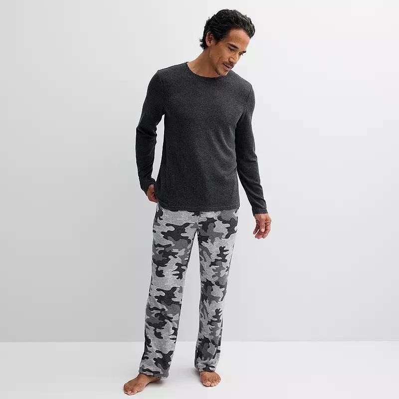 Mens Sonoma Goods For Life Super Soft Ribbed 2-pc. Pajama Set Gray Green Print Product Image