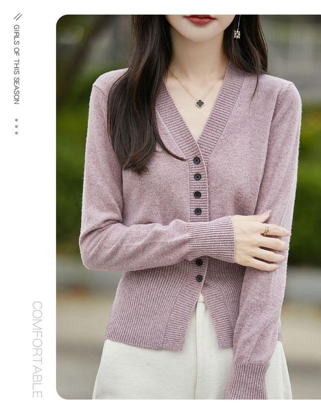 V-Neck Ribbed Cardigan Product Image