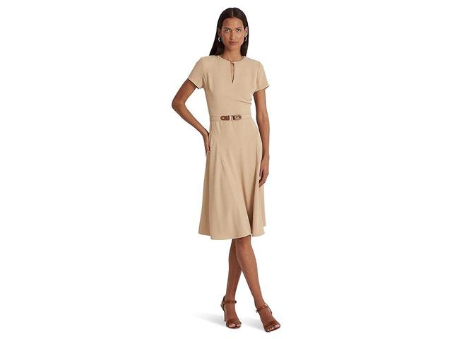 LAUREN Ralph Lauren Belted Georgette Dress (Birch Tan) Women's Dress Product Image