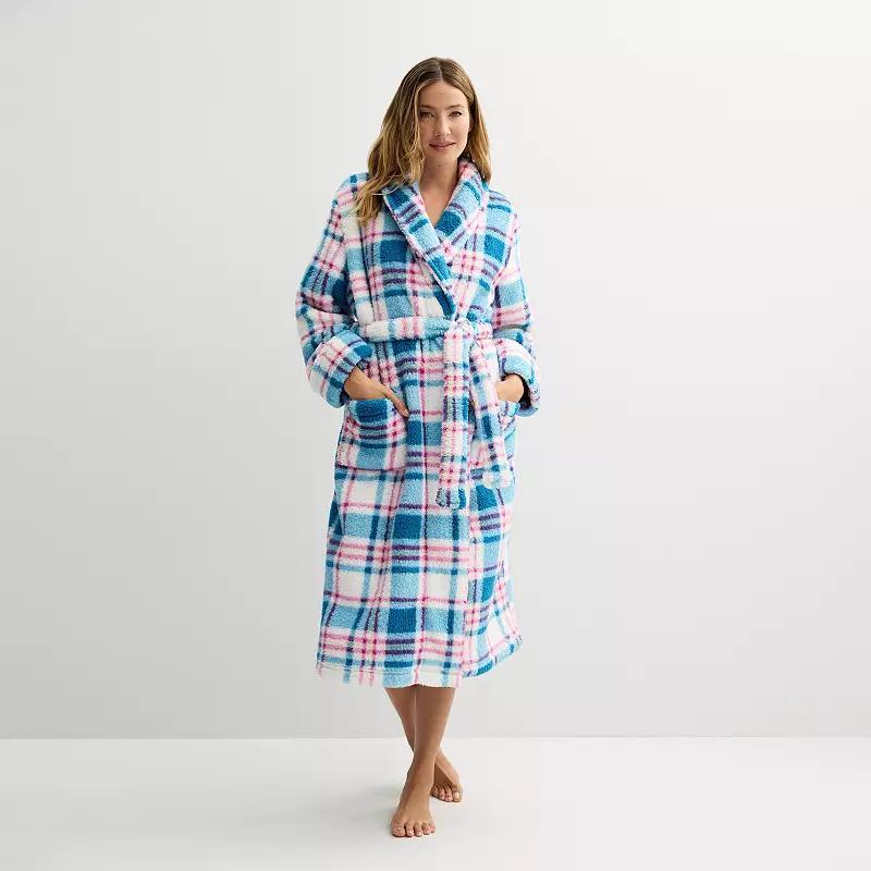 Womens Sonoma Goods For Life Long Robe Blue Robe Plaid Product Image