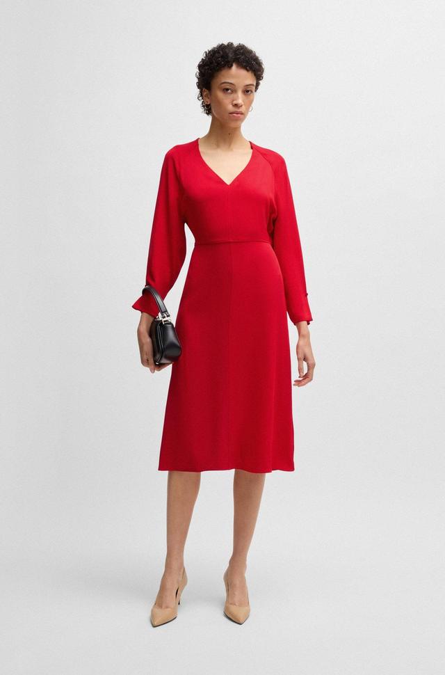 BOSS - V-neck dress with button cuffs - Red Product Image