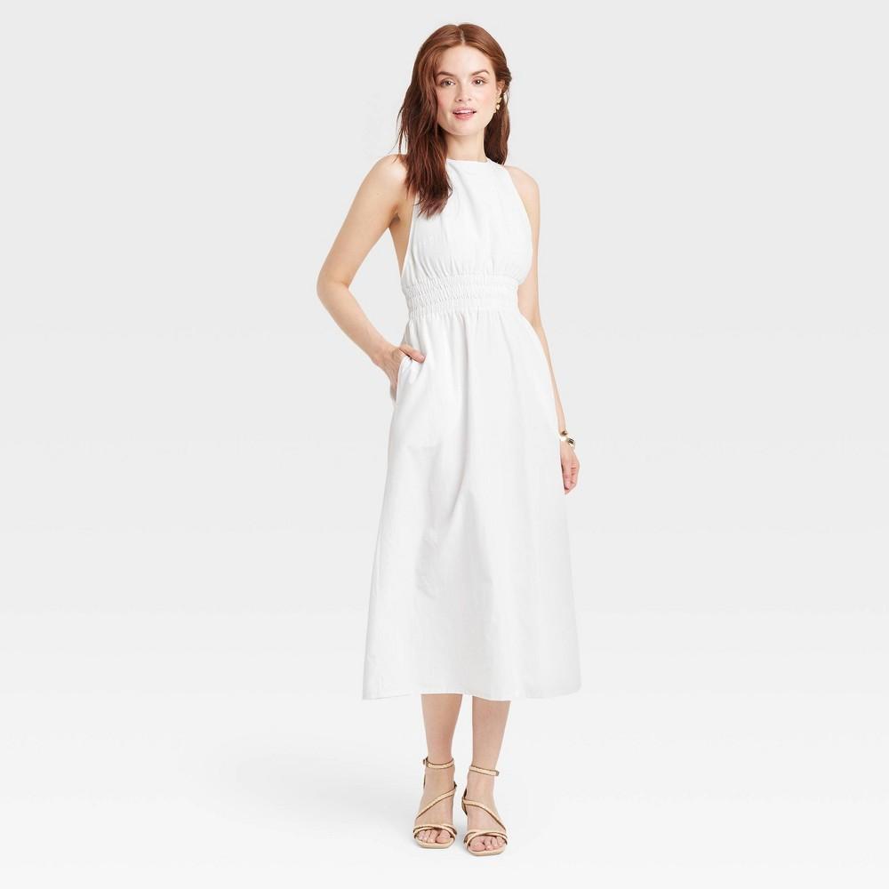 Womens Poplin Cross Back Midi Dress - A New Day White L Product Image