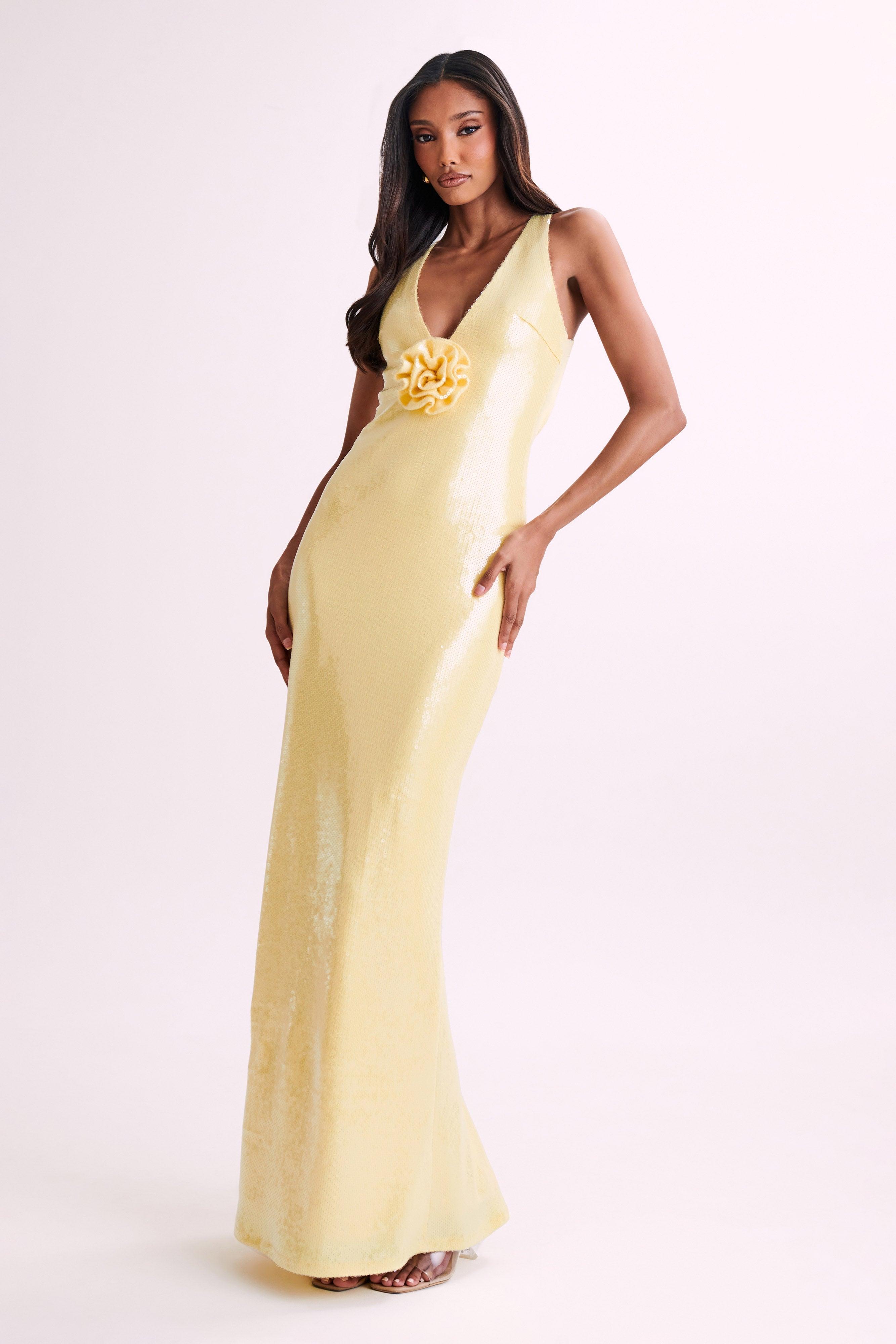 Eliza Rose Sequin Maxi Dress - Lemon Product Image