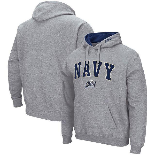 Mens Colosseum Heather Gray Navy Midshipmen Arch & Logo 3.0 Pullover Hoodie Product Image