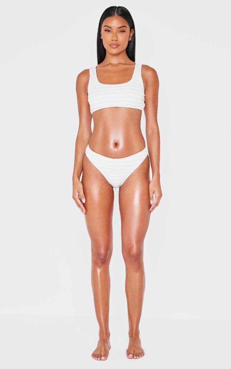 Cream Striped Crinkle Square Neck Bikini Top Product Image