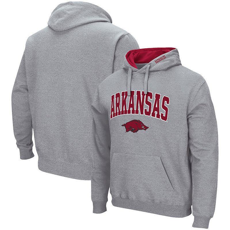 Mens Colosseum Heather Gray Arkansas Razorbacks Arch & Logo 3.0 Pullover Hoodie ARK Grey Product Image