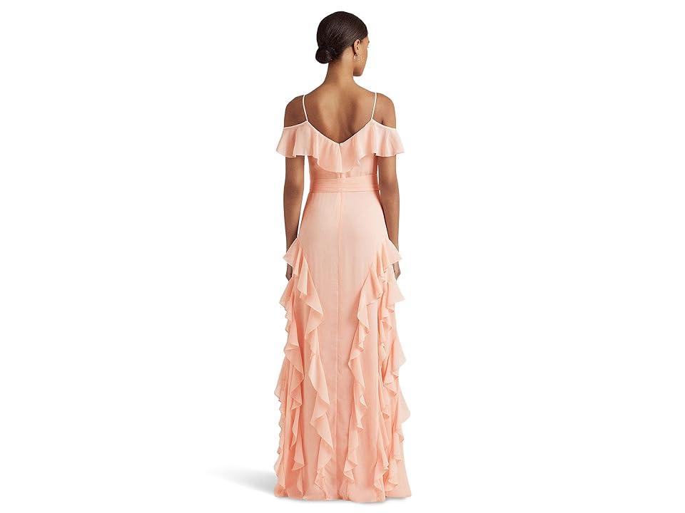 Lauren Ralph Lauren Crinkle Georgette Off-the-Shoulder Gown (Pale ) Women's Dress Product Image