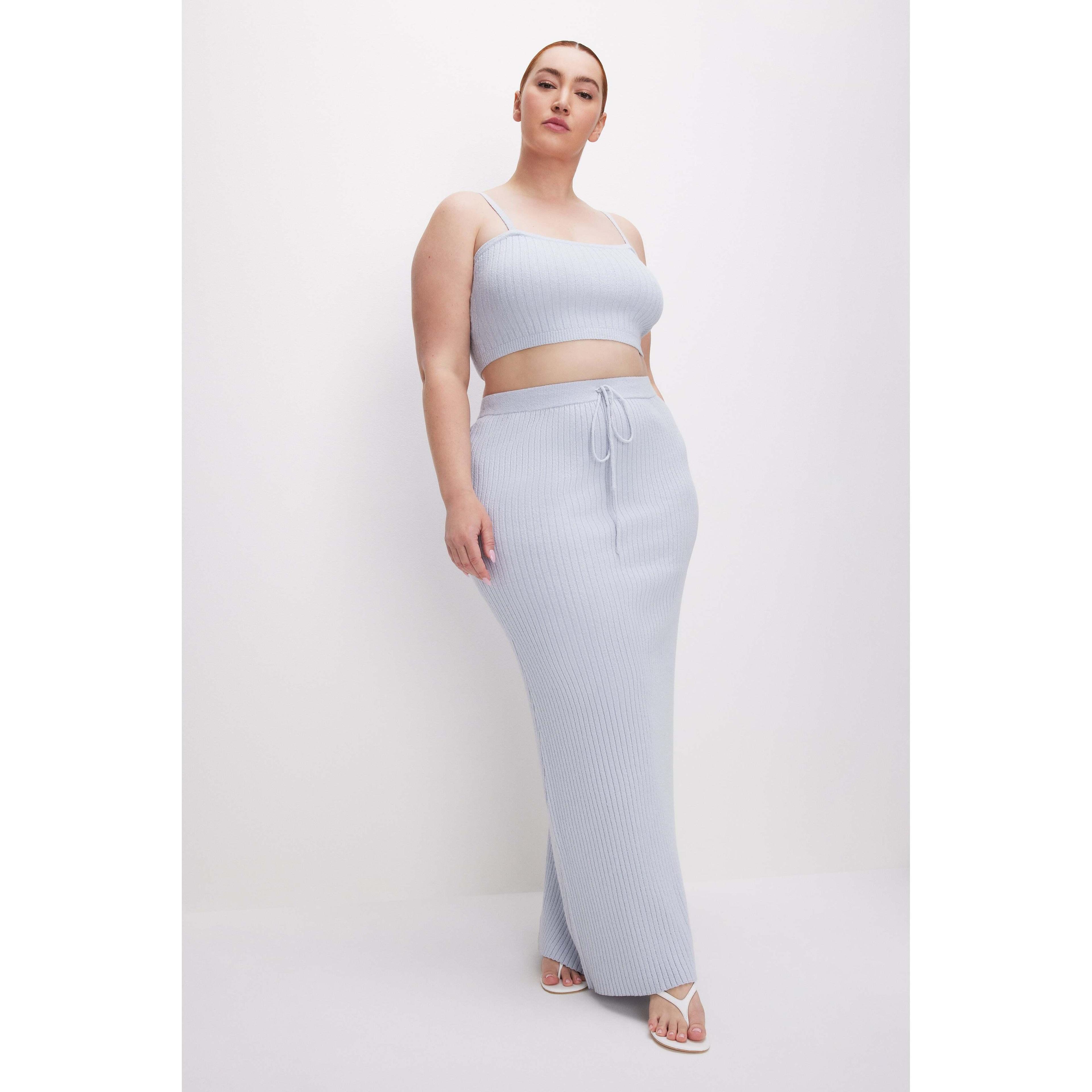 Womens Ribbed Terry Maxi Skirt | Glass, Size 2XL | Good American by Khlo Kardashian product image