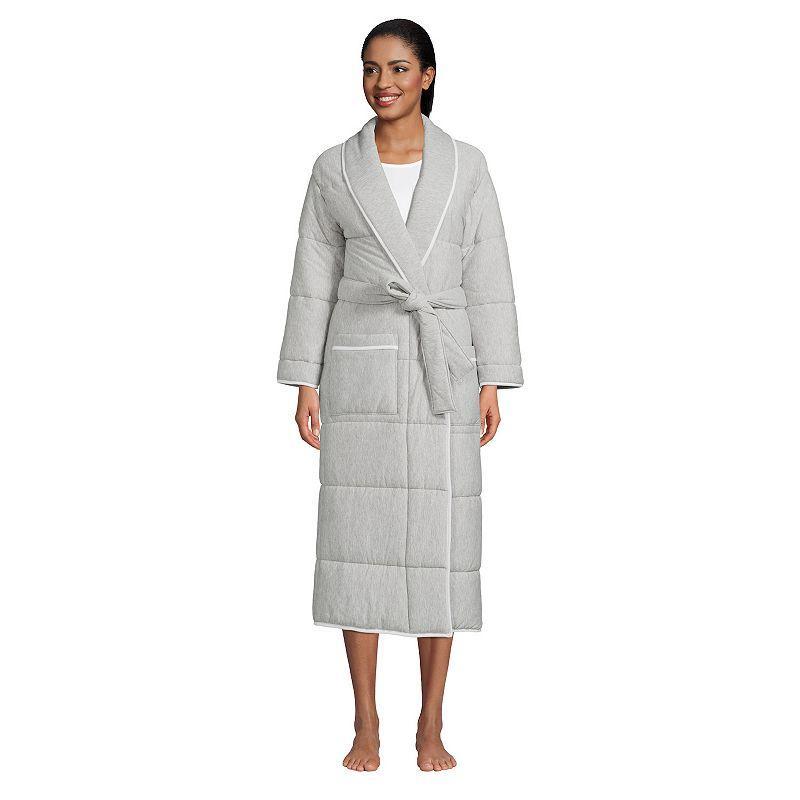 Womens Lands End Quilted Long Robe Deep Blue Product Image