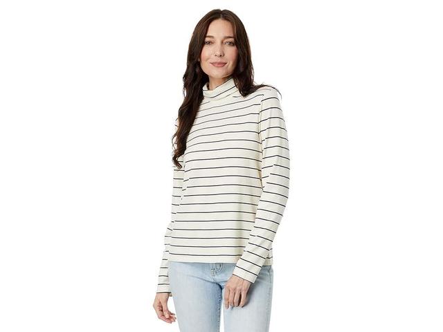 L.L.Bean Soft Stretch Supima Turtleneck Long Sleeve Stripe (Sailcloth/Classic Navy) Women's Clothing Product Image