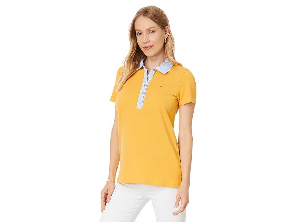 Tommy Hilfiger Mixed Media Short Sleeve Polo (Deep Maize) Women's Clothing Product Image