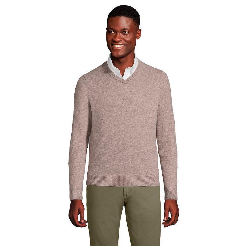 Big & Tall Lands End Fine-Gauge Cashmere V-neck Sweater, Mens Dark Brown Product Image