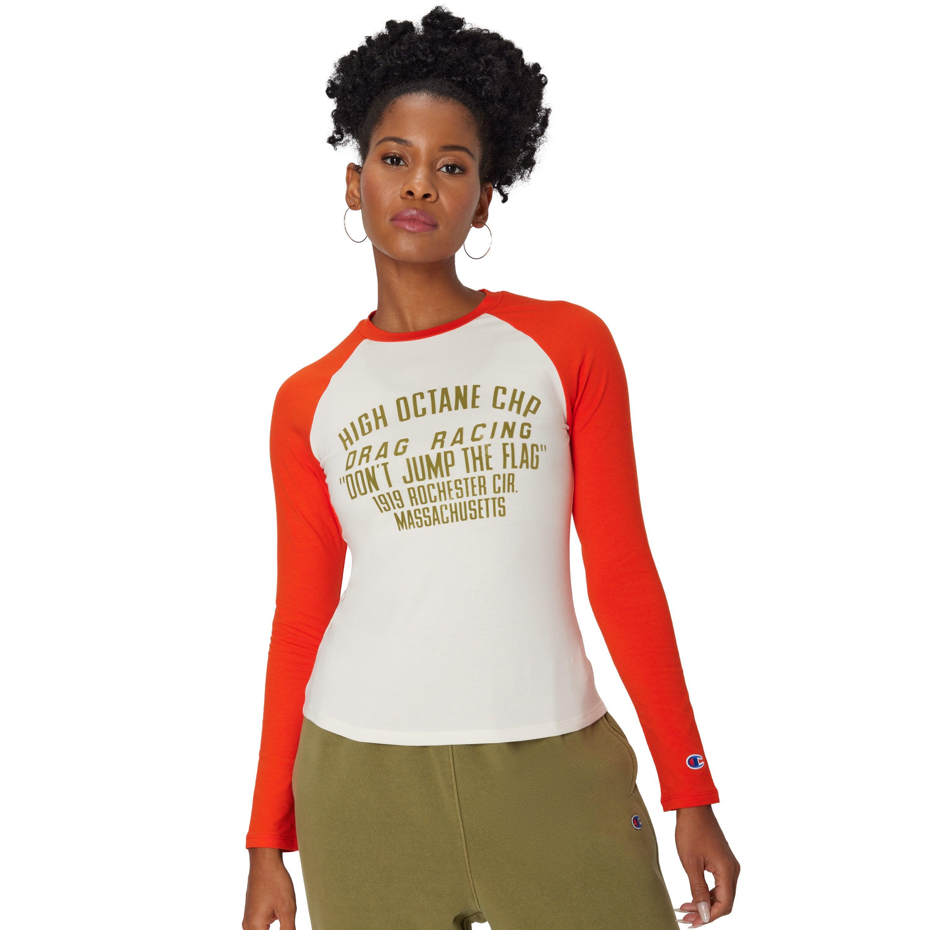 Womens Champion Graphic Long-Sleeve T-Shirt, High Octane Natural/Spicy Orange L Product Image