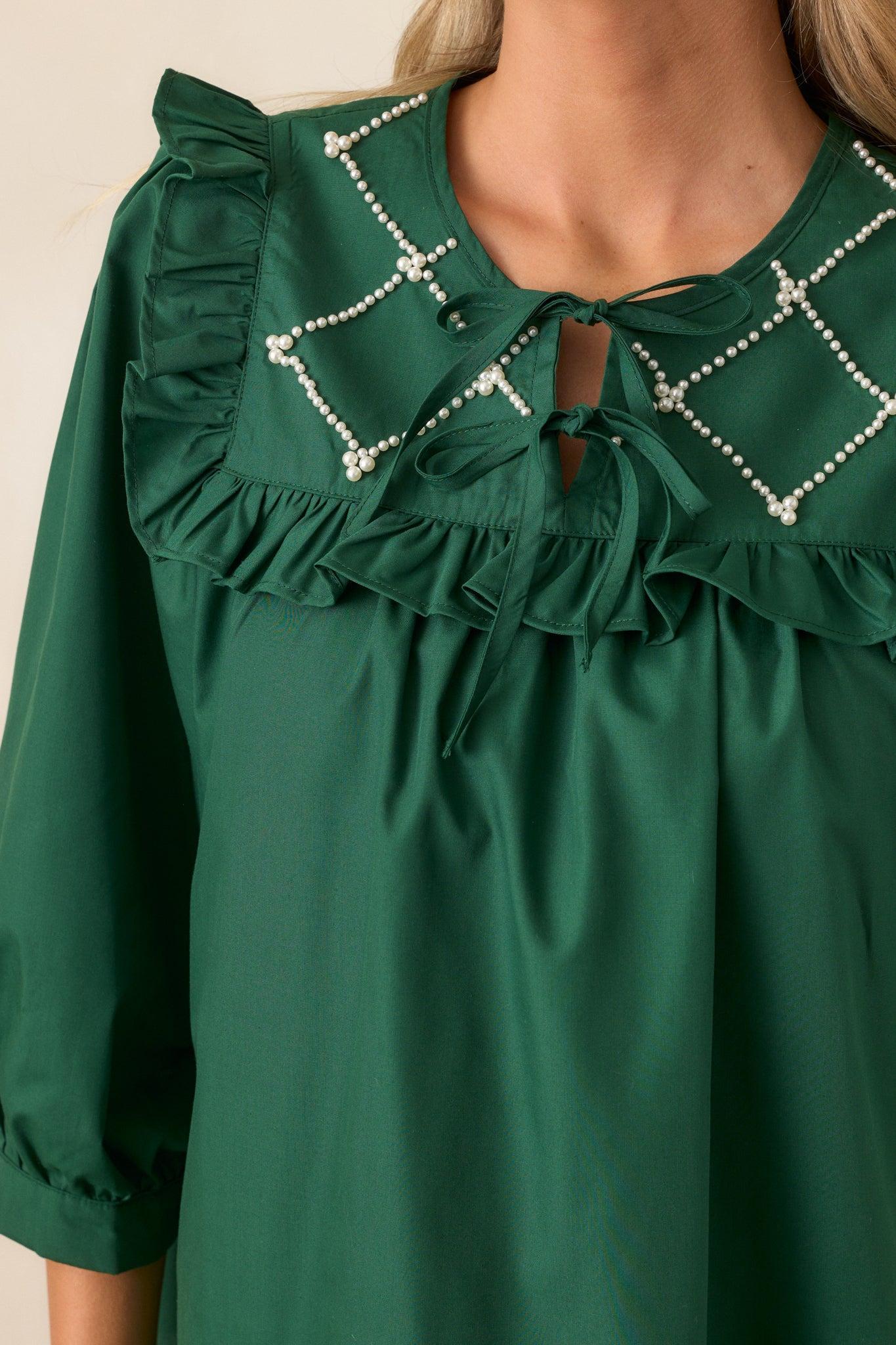 It Happens Hunter Green Ruffle Puff Sleeve Top Product Image