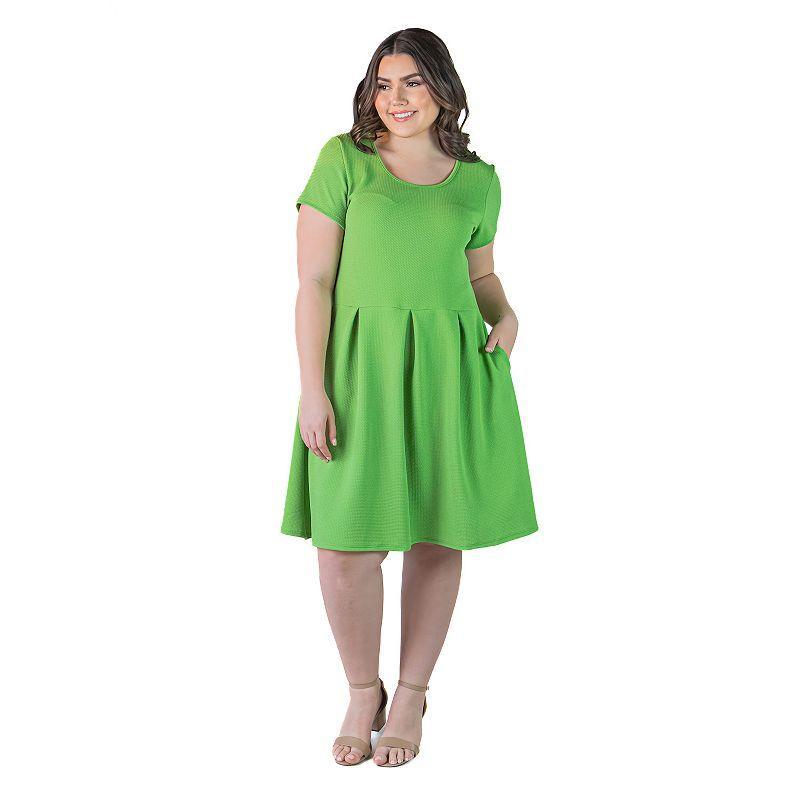 Plus Size 24Seven Comfort Apparel Pleated Pocket Midi Dress, Womens Green Product Image