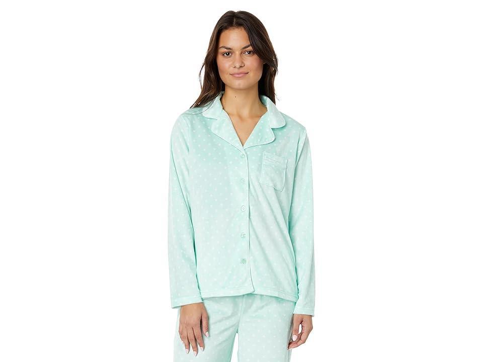 Karen Neuburger Novelties Long Sleeve Minky Fleece Girlfriend PJ Set with Socks (Mint Pin Dot) Women's Pajama Sets Product Image