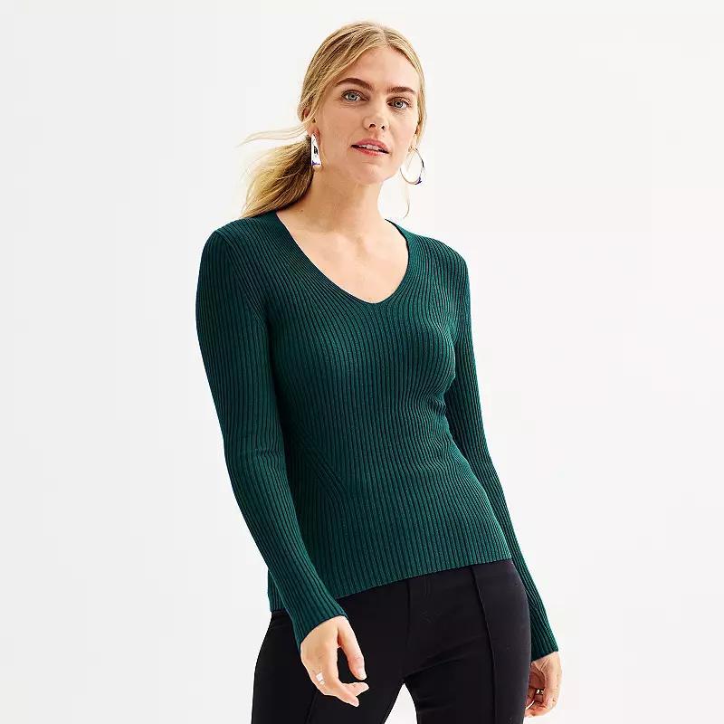 Womens Nine West V-Neck Rib Pullover Sweater Product Image