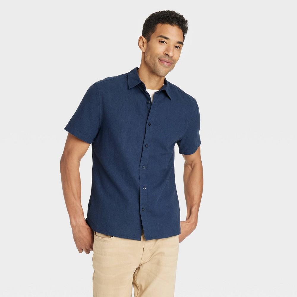 Mens Casual Fit Short Sleeve Collared Button-Down Shirt - Goodfellow & Co Blue Product Image