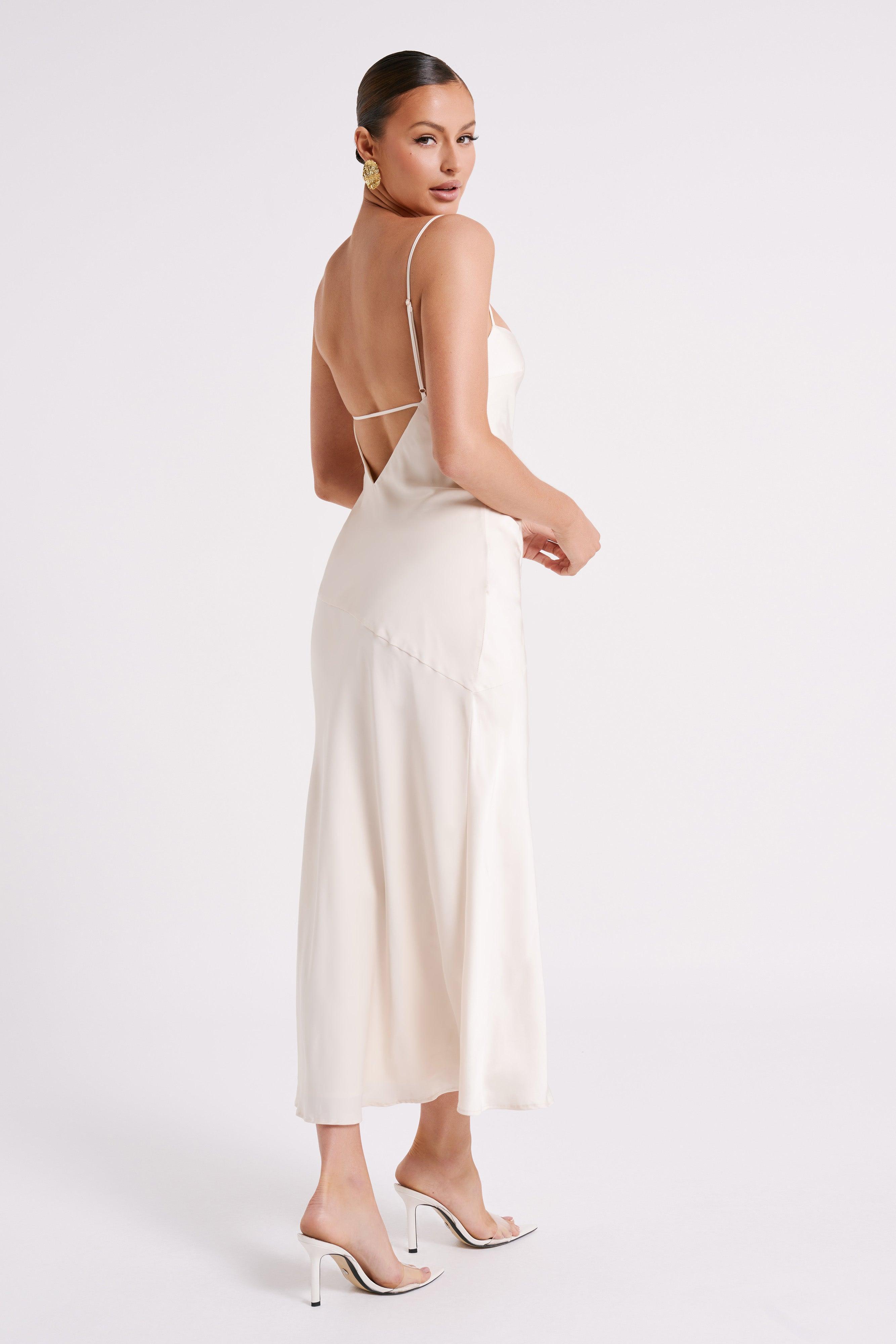 Brynlee Low Back Satin Maxi Dress - Sand Product Image