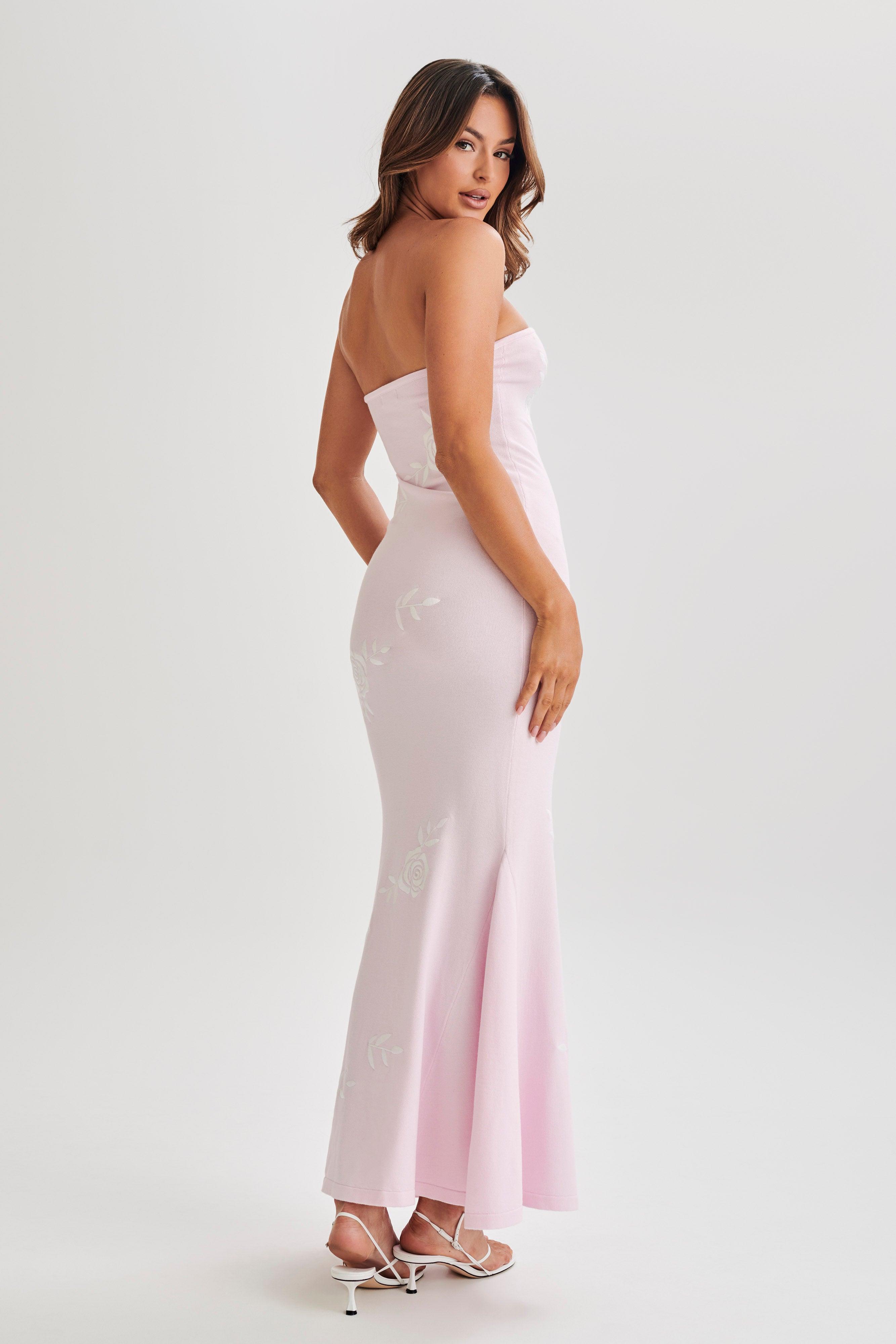 Lorelai Strapless Rose Knit Maxi Dress - Fairy Floss Pink Product Image