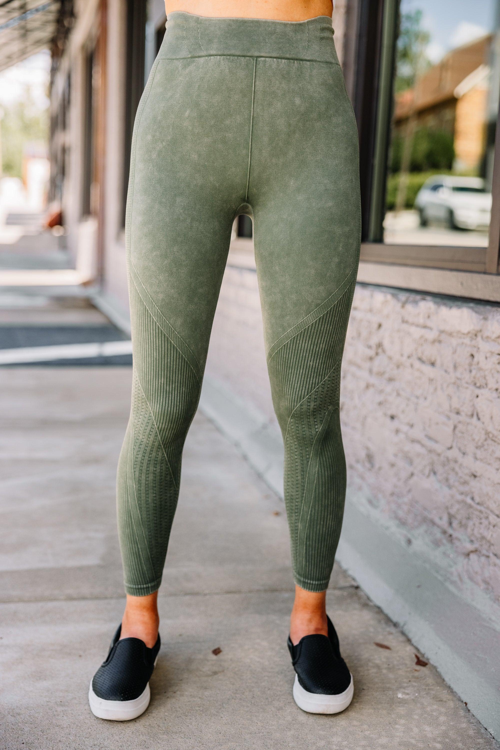 On The Run Olive Green Ribbed Leggings Female product image