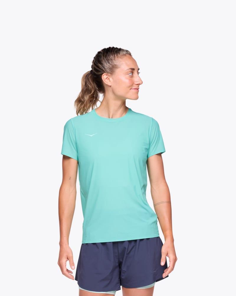 HOKA Womens Airolite Run Short Sleeve Shirt in Pink Twilight, Size Medium Product Image