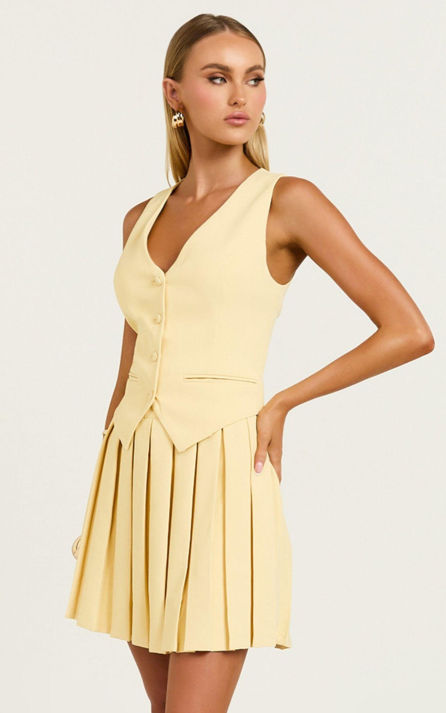 Harlee Vest - Fitted V Neck Tailored Vest Top in Lemon Product Image