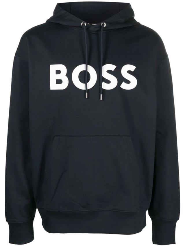 Logo-print Drawstring Hoodie In Navy Product Image