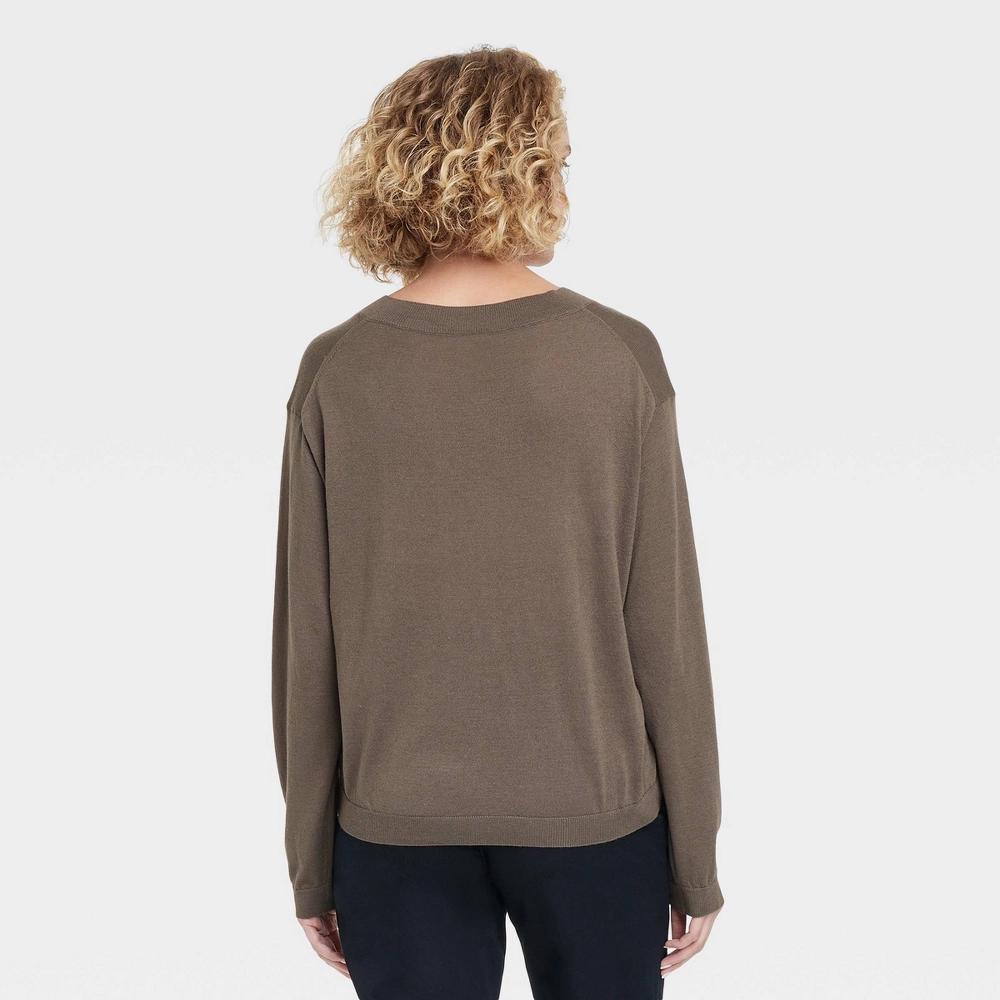 Women's Fine Gauge V-Neck Pullover Sweater - A New Day™ Olive S Product Image