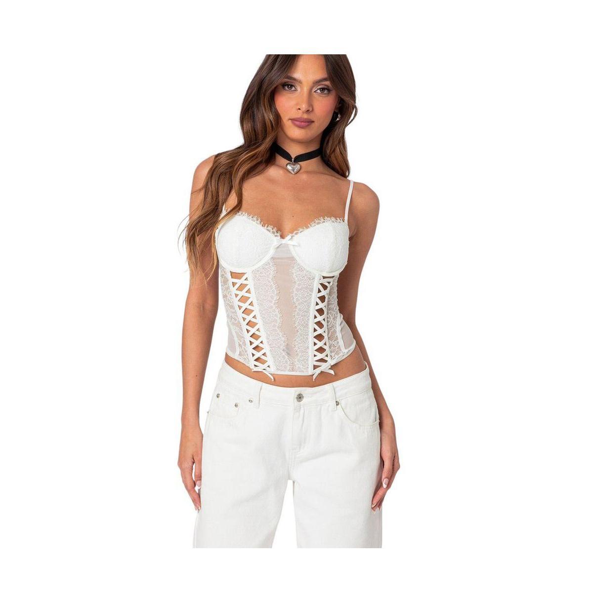 Edikted Womens Becki Sheer Lace Cupped Corset Top Product Image