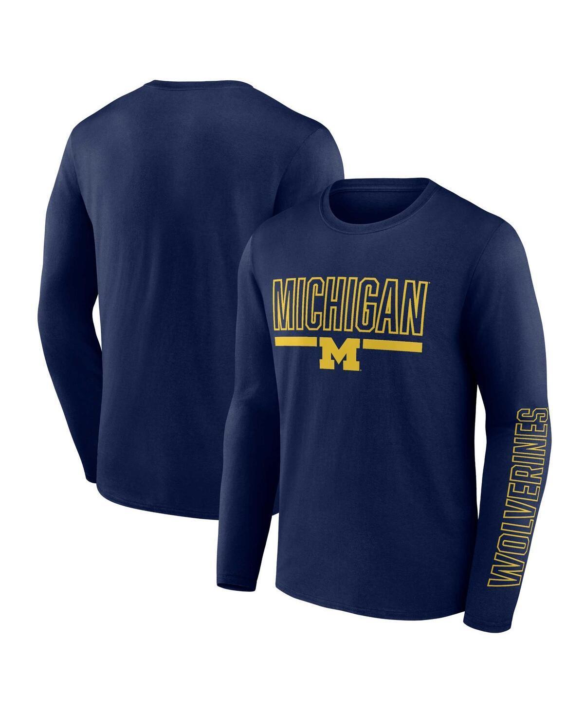 Mens Profile Michigan Wolverines Big & Tall Two-Hit Graphic Long Sleeve T-Shirt Blue Product Image