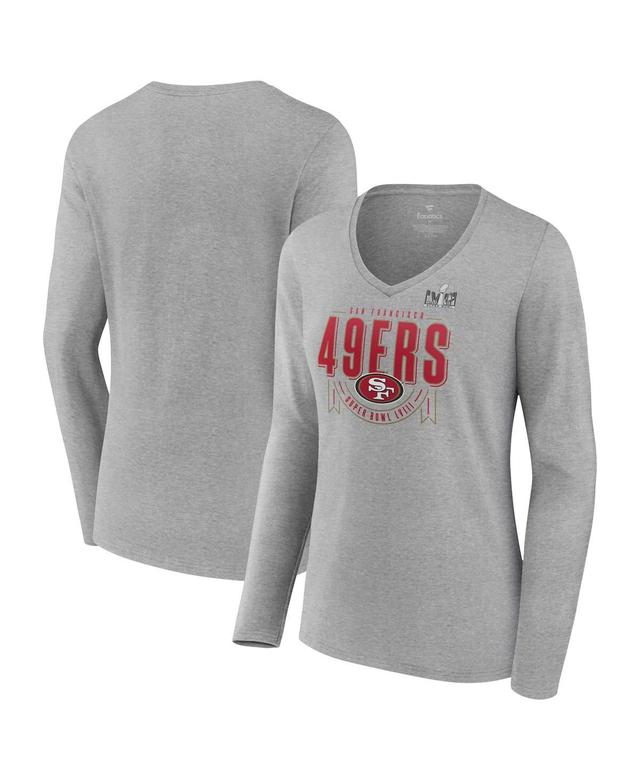 Womens Fanatics Branded Heather Gray San Francisco 49ers Super Bowl LVIII Quick Pass Long Sleeve V-Neck T-Shirt Product Image