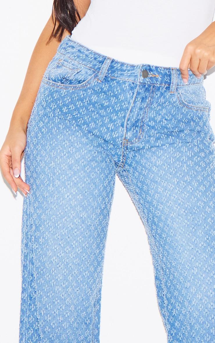 Petite Blue Textured Straight Leg Jeans Product Image