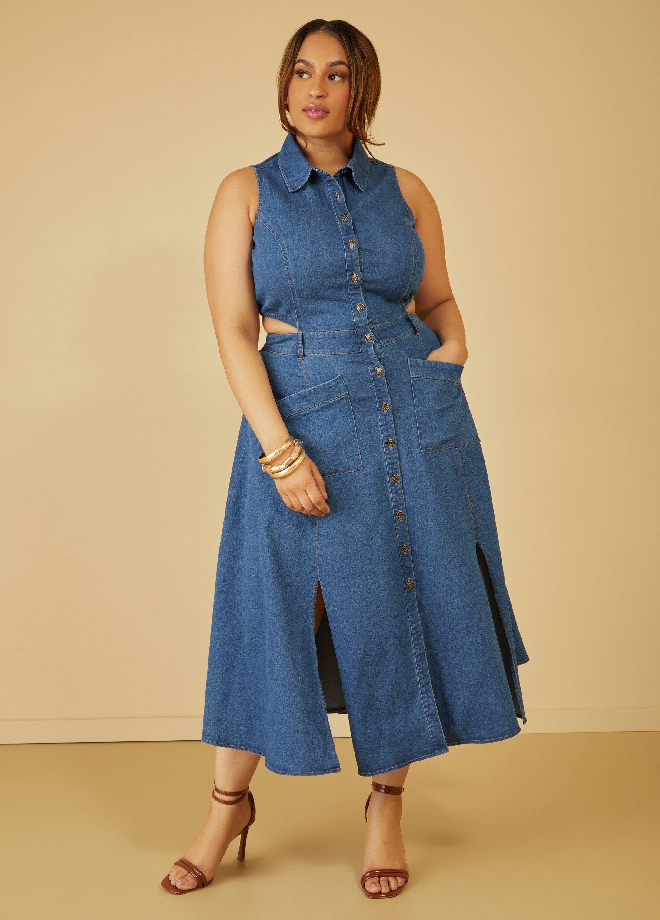 Plus Size Cutout Denim Maxi Dress Ashley Stewart product image