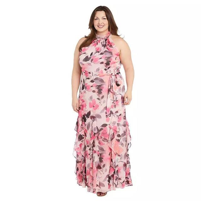 Plus Size R&M Richards Long Lurex Mock Halter Dress, Womens Blush Pink Product Image