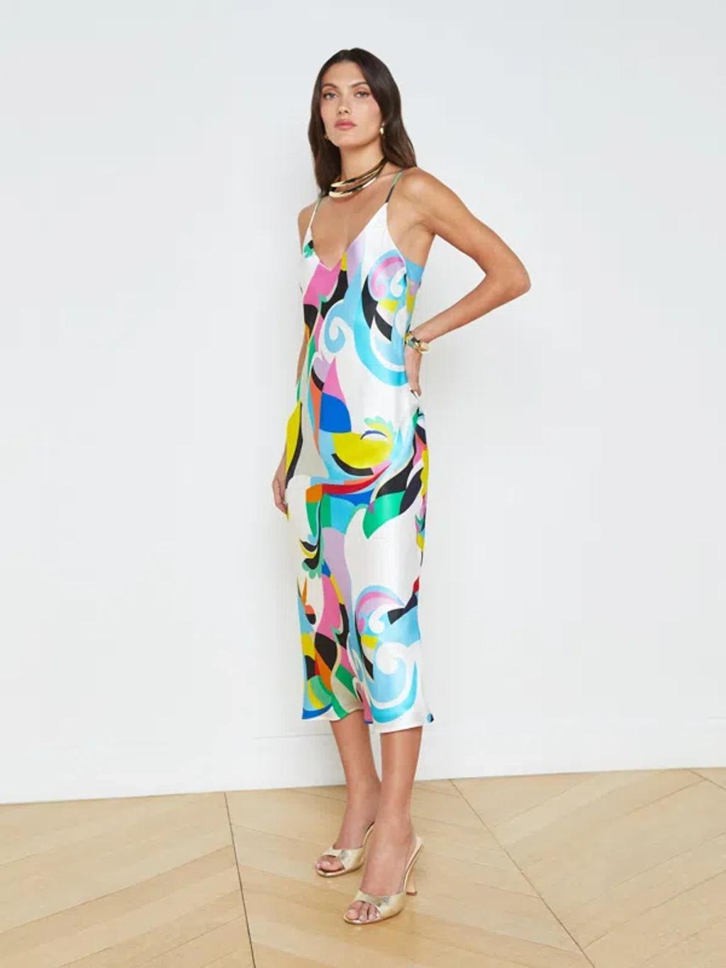 L AGENCE Seridie Silk Slip Dress In Multi Kaleidoscope Product Image