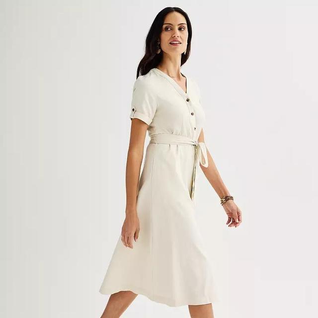 Womens Croft & Barrow Short Sleeve Tie Waist Midi Utility Dress Product Image