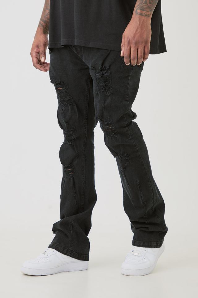 Plus Distressed Stretch Skinny Flared Jeans | boohooMAN USA Product Image