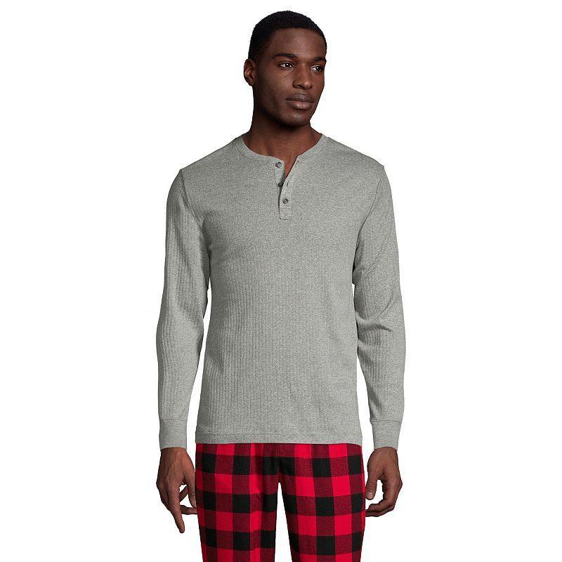 Big & Tall Lands End Knit Ribbed Pajama Henley, Mens Product Image