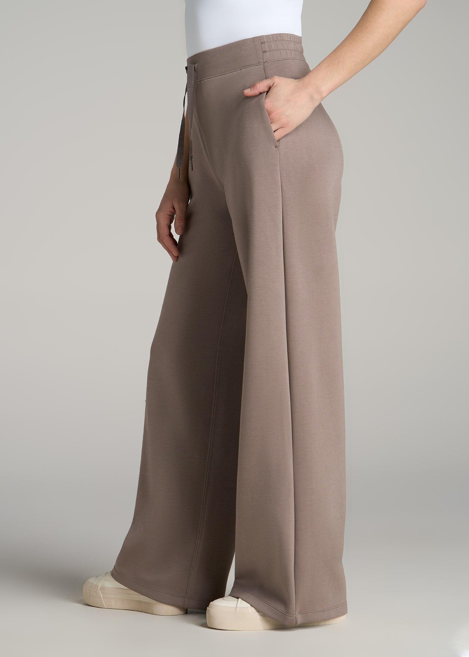 Pull-On Tie Waist Wide Leg Pants for Tall Women in Portobello Product Image