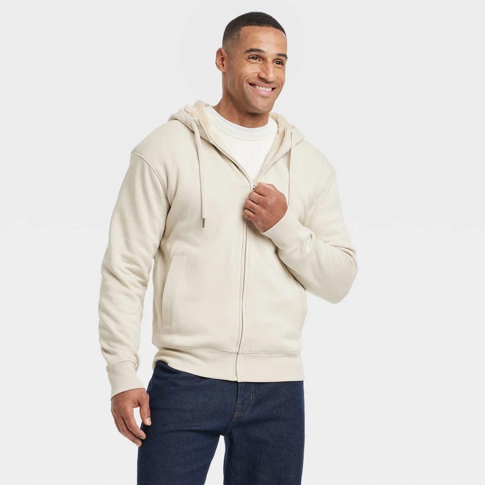 Mens High Pile Lined Zip-Up Hoodie - Goodfellow & Co Oyster product image