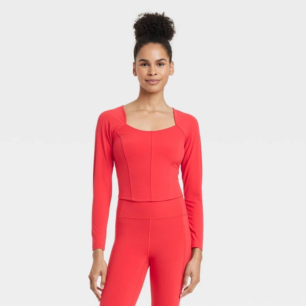 Womens Everyday Soft Cropped Long Sleeve Top - All In Motion Red L Product Image