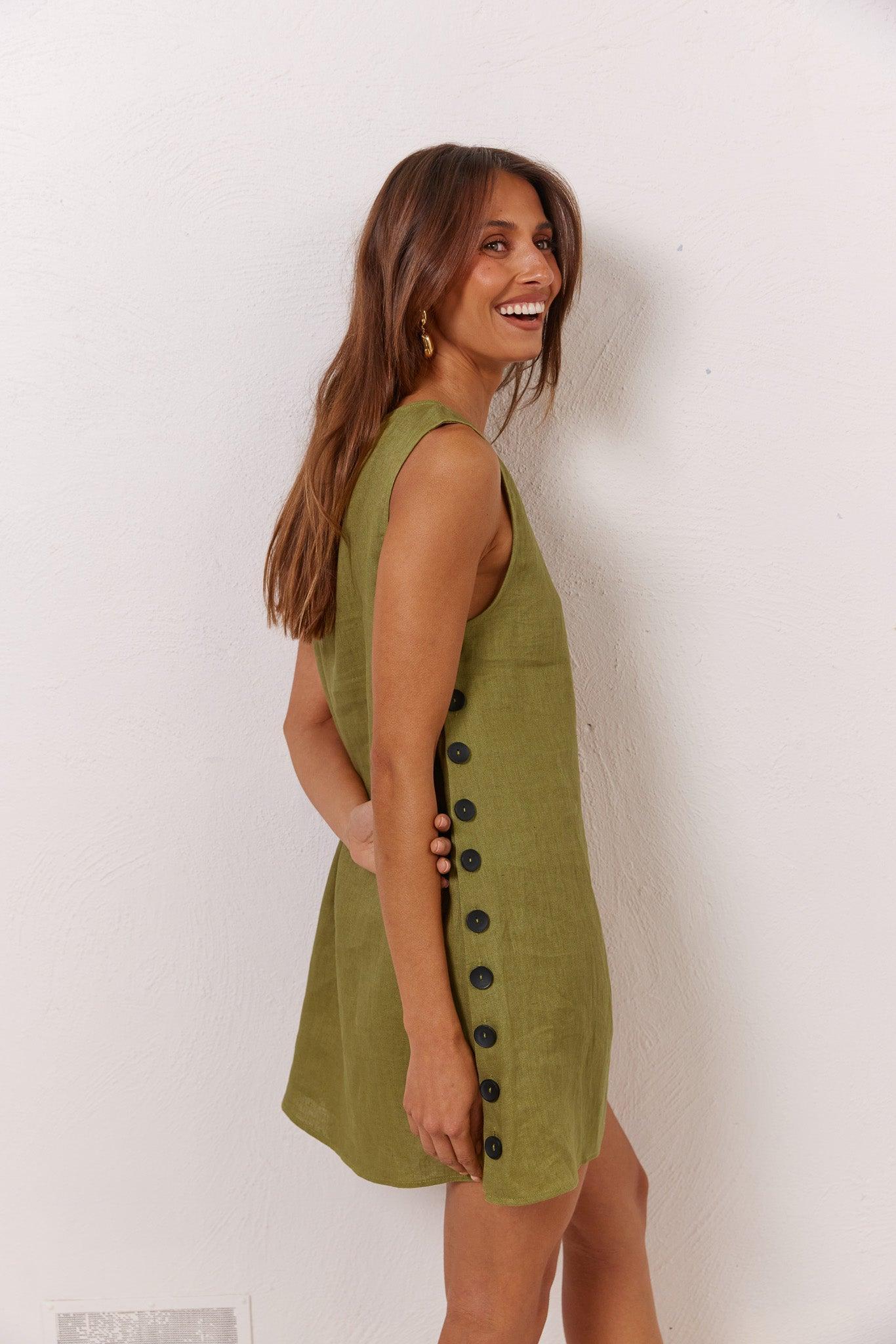 Annabelle Linen Mini Dress Olive Product Image