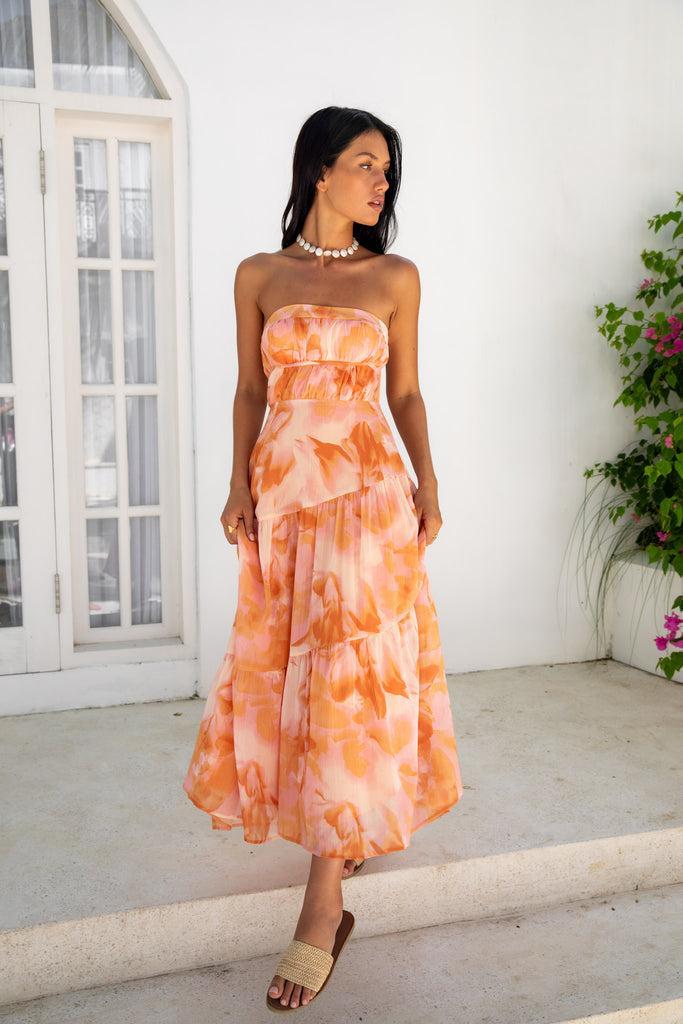 Sienna Strapless Maxi Dress Orange Product Image