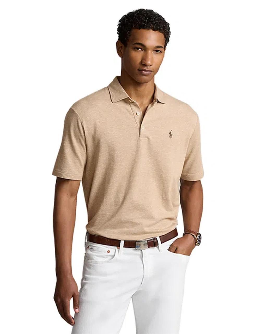 POLO RALPH LAUREN Classic Fit Mesh Polo Shirt In Classic Camel,white Product Image