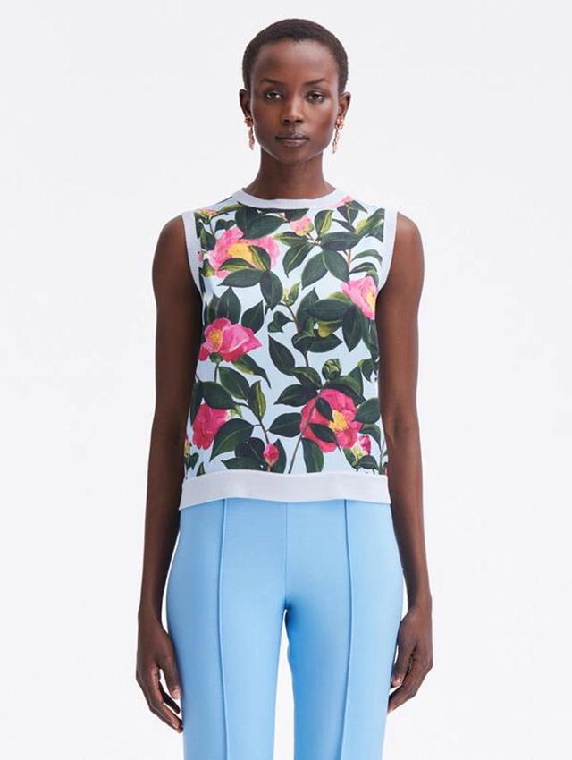 Camellia Print Inset Tank Top In Pink Pale Blue Product Image