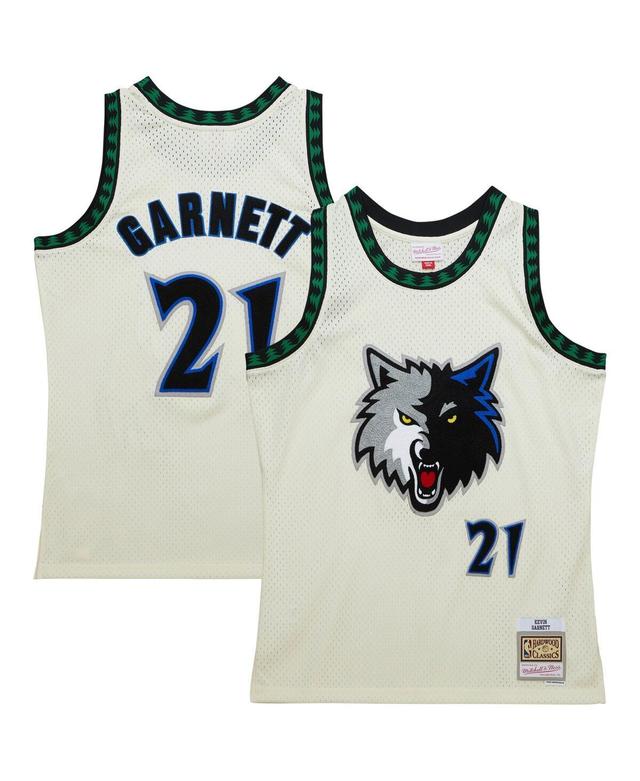 Mens Mitchell & Ness Kevin Garnett Cream Minnesota Timberwolves Chainstitch Swingman Jersey Product Image